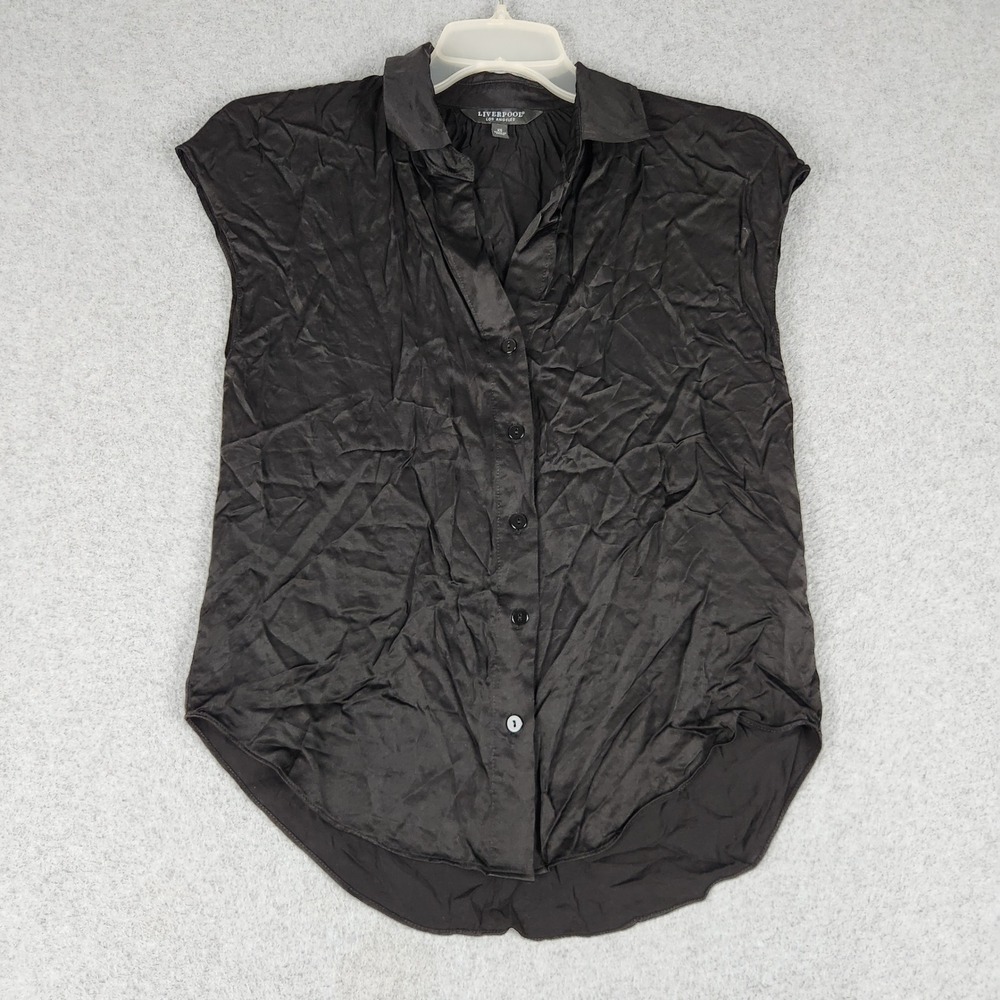 Liverpool Shirt Womens XS Black Sleeveless Viscose Collar Button Up High-Low Hem